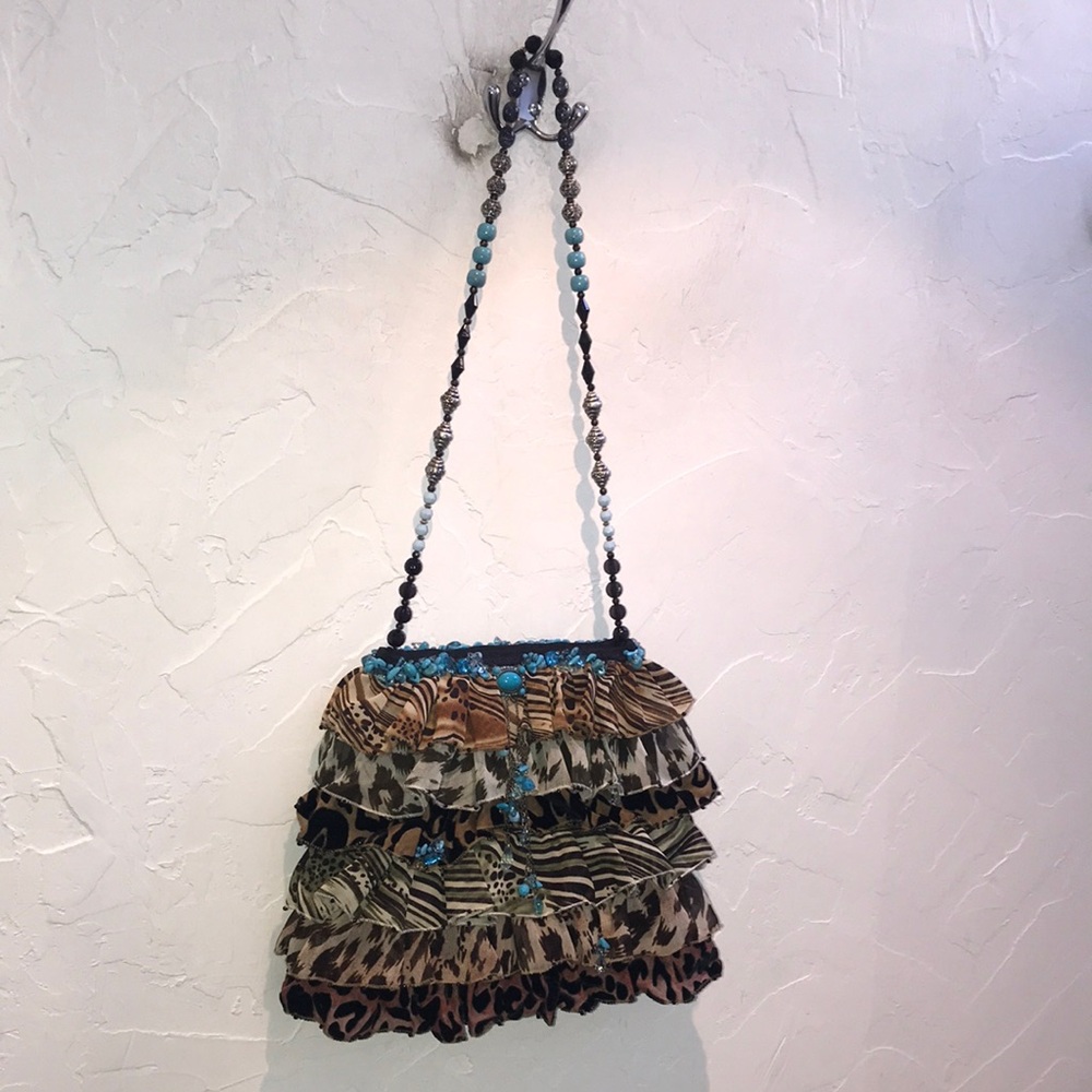Mary Frances Brown Tiered Animal Print Shoulder Bag